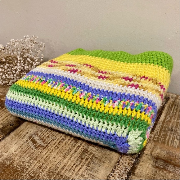 Vintage Other - Small Handmade Crochet Blanket 45” x 47” Multicolor